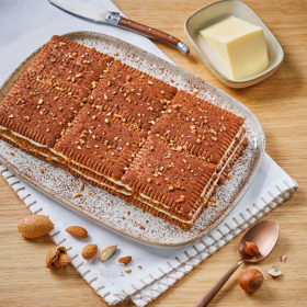 Cocoa almond hazelnut petit beurre biscuit cake Isigny PDO Butter and Crème Fraîche recipe